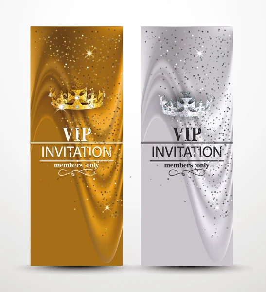 Cartes VIP avec couronne texturée et fond textile en soie — Image vectorielle