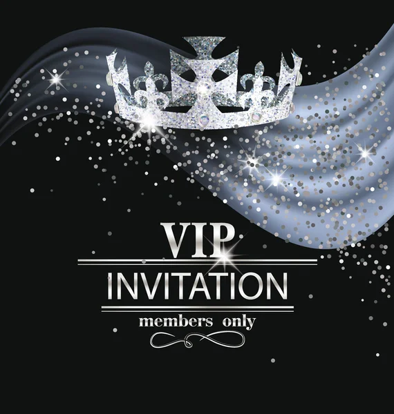 VIP invitation card with silk fabric and platinum crown — Stock Vector