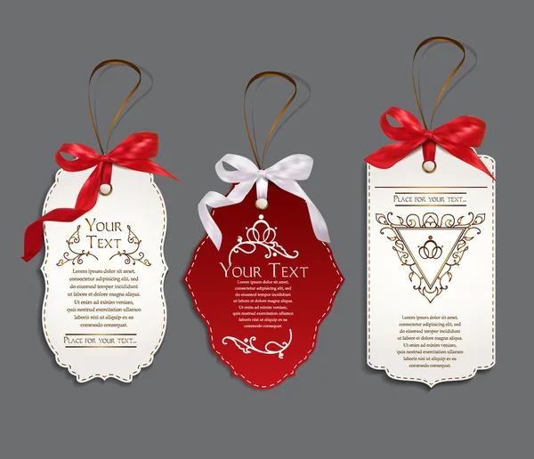 Conjunto de tarjetas elegantes con cintas de seda — Vector de stock