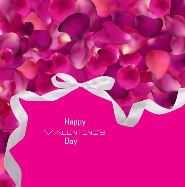 Composición del Día de San Valentín con pétalos de rosa y cinta de seda — Vector de stock