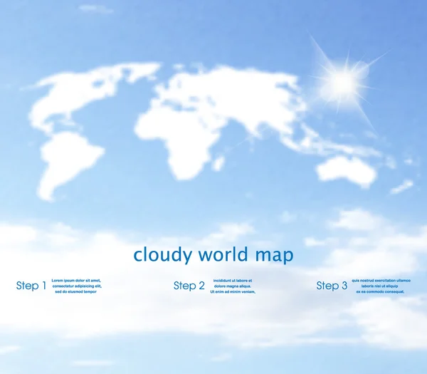 如云的天空背景上的世界地图 — 图库矢量图片