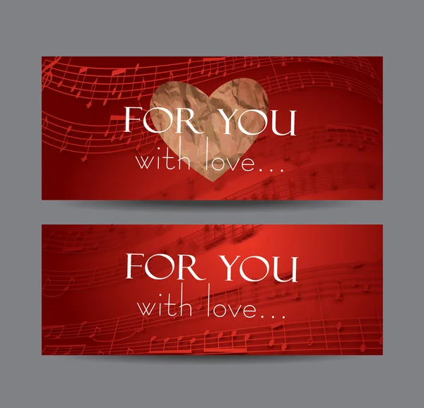 Bannières rouges de Saint-Valentin avec des notes — Image vectorielle