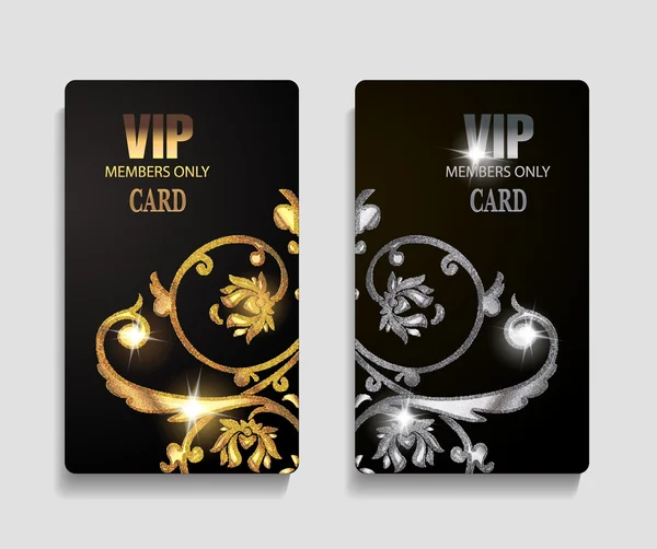 VIP cards with textured floral design elements — Stock Vector