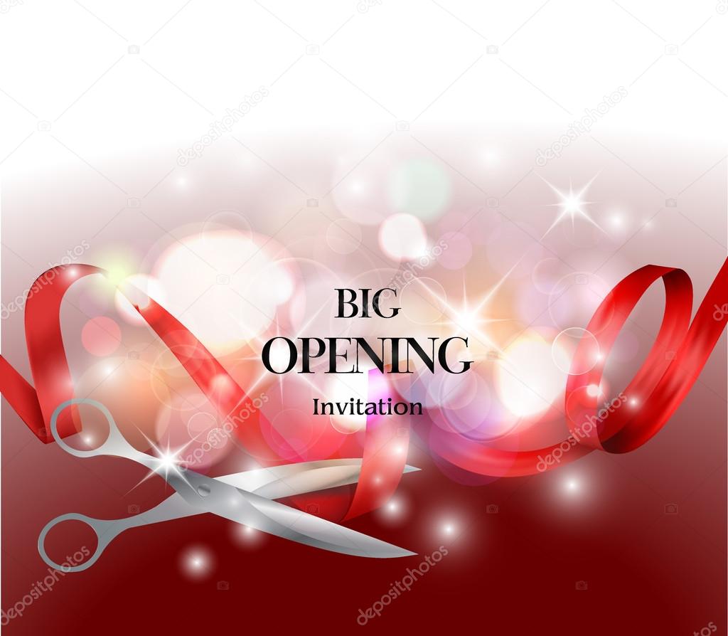 Red big opening background with red ribbon and scissors