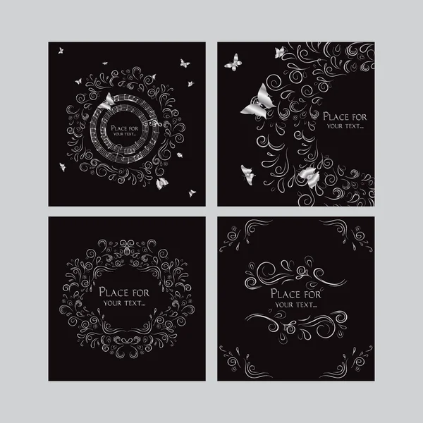 花のデザイン要素と蝶エレガントなカードのセット — ストックベクタ