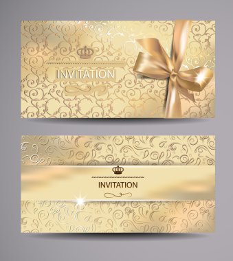 Set of gold invitation cards with floral background clipart