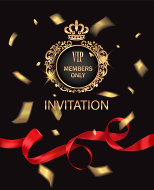 Kırmızı kurdele ve altın konfeti ile VIP davet kartı