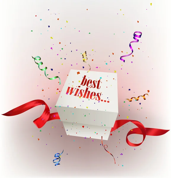 Kerstkaart met luxe-geschenketui en confetti — Stockvector