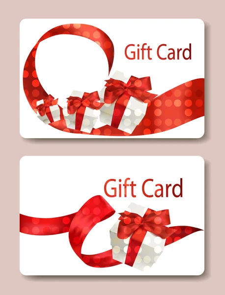 Kırmızı hediye kartları hediye kutuları ve kurdeleler ile — Stok Vektör