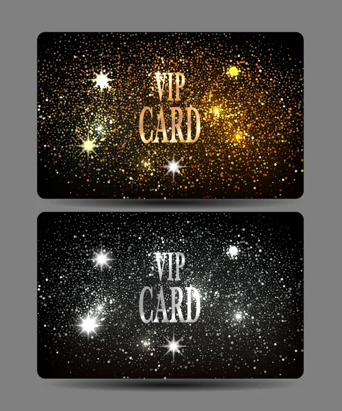 Set of VIP shiny gold and silver cards — Stock Vector