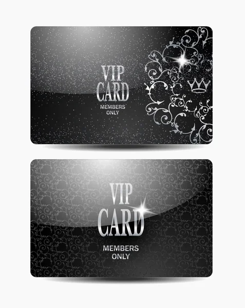 Cartes VIP argentées avec des éléments de design floral — Image vectorielle