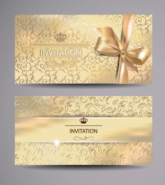 Set von goldenen Einladungskarten mit floralem Hintergrund Stockillustration