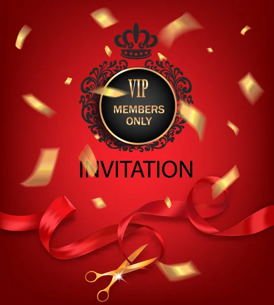 VIP-запрошення фон з червоною стрічкою і золотою конфетті Стокова Ілюстрація