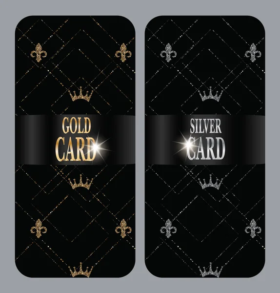 Vertical gold and silver cards with fleur-de-lis and crowns — Stock Vector