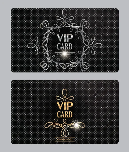 VIP δέρμα σαγρέ κάρτες με στοιχεία floral σχέδιο — Διανυσματικό Αρχείο