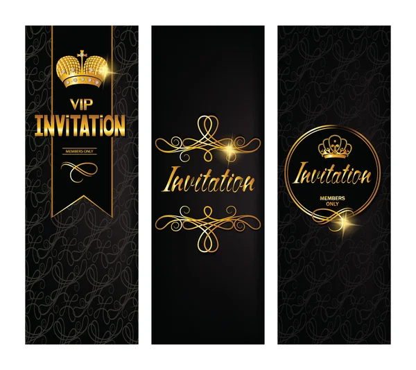 Conjunto de elegantes tarjetas de invitación de oro Vectores de stock libres de derechos