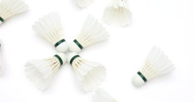 badminton seti, beyaz arka planda bir badminton aleti ve raket.