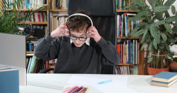 Een Slim Jongetje Gebruikt Computer Video Chatten Met Zijn Leraar — Stockvideo