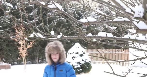 Boy Takes Care Birds Winter Boy Checking Bird Feeder Winter — Stock Video