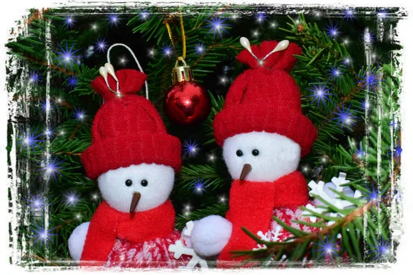 Sneeuwpoppen Kerstboomversieringen — Stockfoto