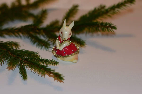 Hase Weihnachtshintergrund Baumzweig Neujahr — Stockfoto
