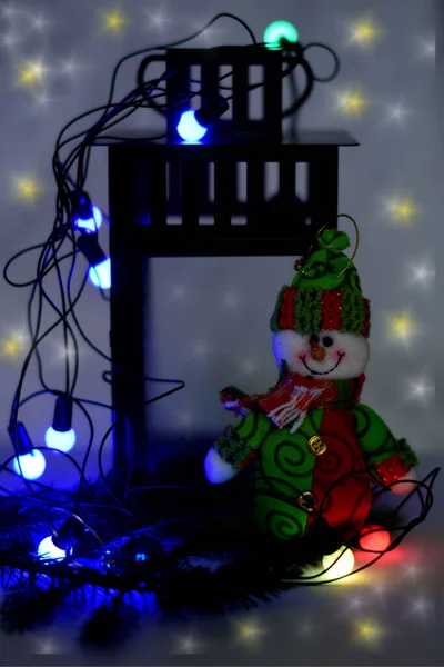 Снеговик Фонарь Рождественский Фон — стоковое фото