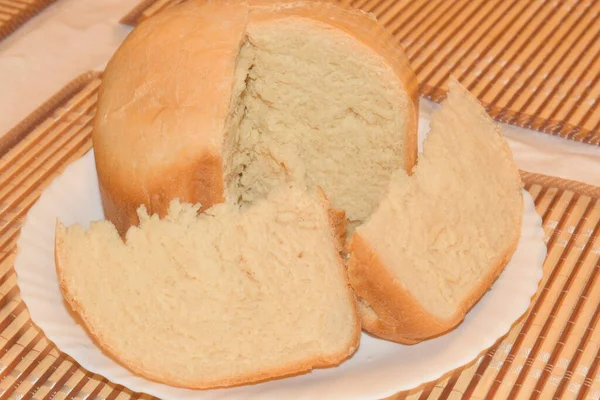 Bread Cut Chunks Plate — Fotografia de Stock