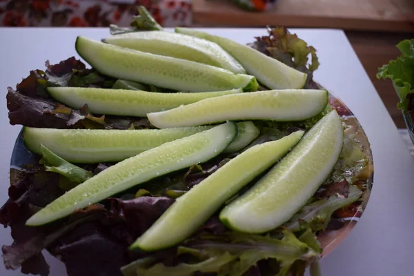 Cucumber Sliced Fresh Vegetables Plate — ストック写真