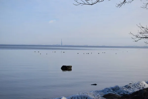 Zee Zonsondergang Uitzicht Vanaf Kust — Stockfoto