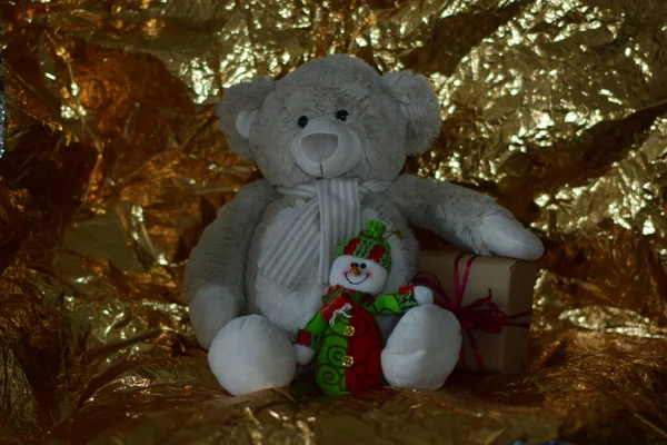 Рождественский Плюшевый Мишка Светлом Фоне — стоковое фото