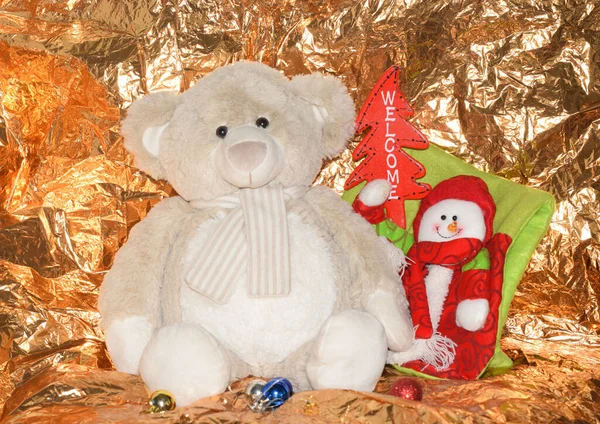Рождественский Плюшевый Мишка Светлом Фоне — стоковое фото