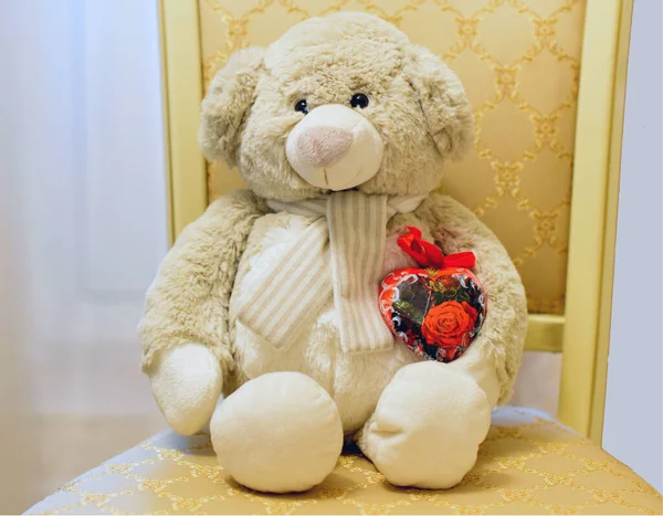 Teddybjörn Med Ett Hjärta — Stockfoto