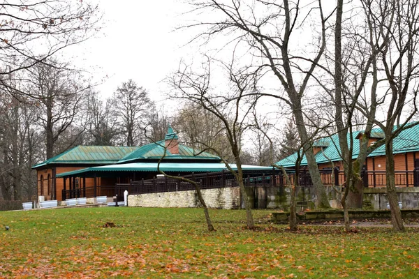 the building is a cafe in the autumn Park