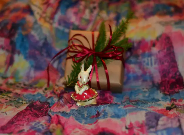 Caja Regalo Navidad Con Cinta —  Fotos de Stock