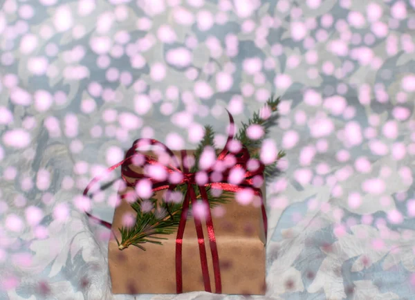 Рождественская Подарочная Коробка Лентой — стоковое фото