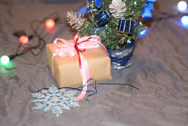 Gift Box Bow Christmas Background — Stock Photo, Image