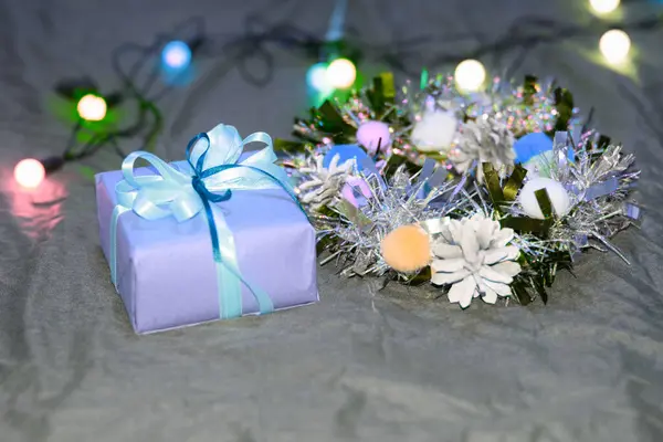 Gift Box Bow Christmas Background — Stock Photo, Image