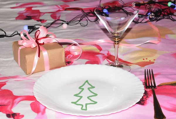 Holiday Table Setting Gift Box — Stock Photo, Image