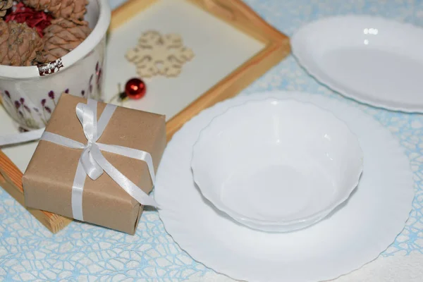 Configuração Mesa Para Natal Servindo — Fotografia de Stock