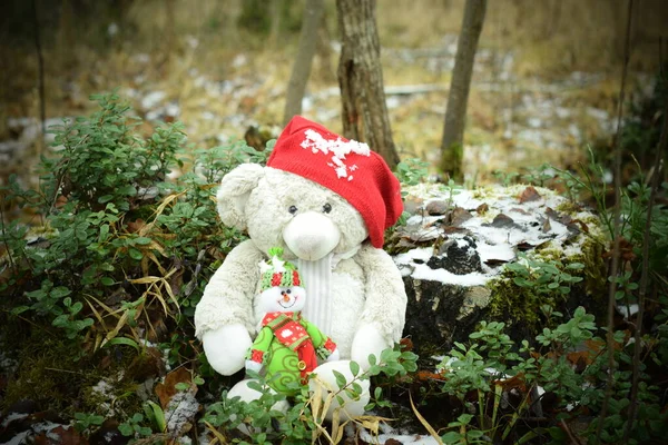 Teddy Bear Woods Christmas Background — Zdjęcie stockowe