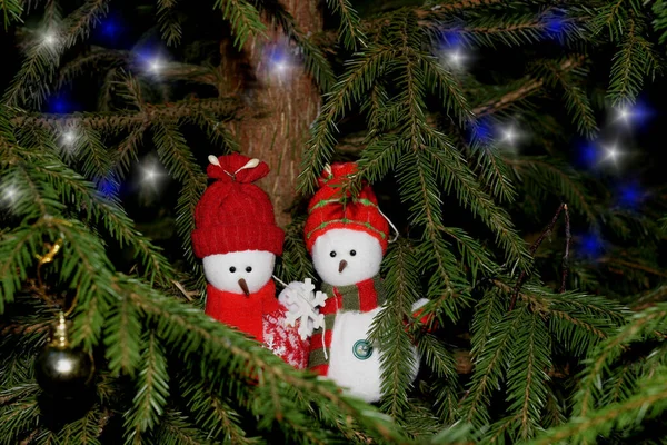 Snowmen Christmas Tree Christmas Background — Zdjęcie stockowe