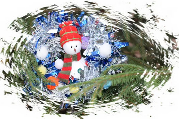 Snowman Christmas Tree Christmas Background — Stock Photo, Image