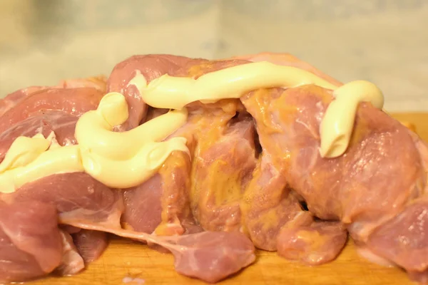 Viande Porc Coupée Morceaux Sur Une Planche — Photo