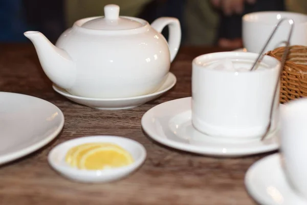 Чаепитие Чашка Блюдце Чайник — стоковое фото