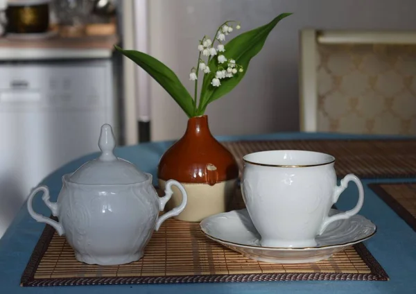 Tea Cup Sugar Bowl Table — Stock Photo, Image