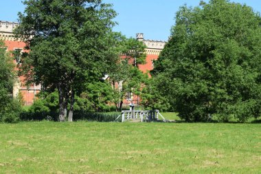 Parkta bir patika, bir yaz günü, dinlenecek bir yer.