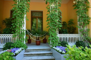 Parktaki manzara, bir yaz günü, insanların dinlenebileceği bir yer.