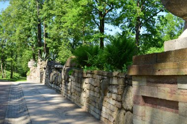 Parktaki manzara, bir yaz günü, insanların dinlenebileceği bir yer.