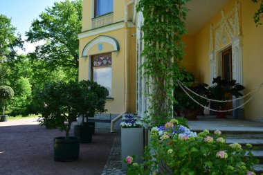 Parktaki manzara, bir yaz günü, insanların dinlenebileceği bir yer.