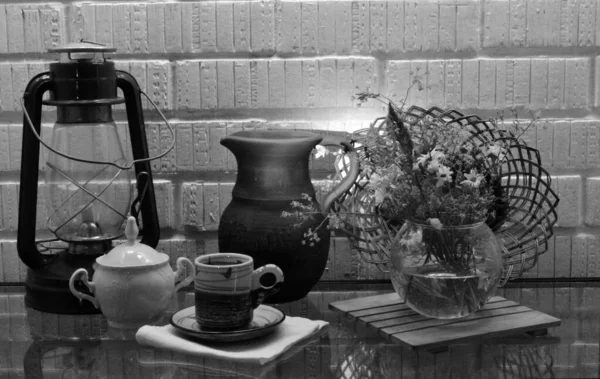 Still Life Teacup Kitchen Utensils — Φωτογραφία Αρχείου